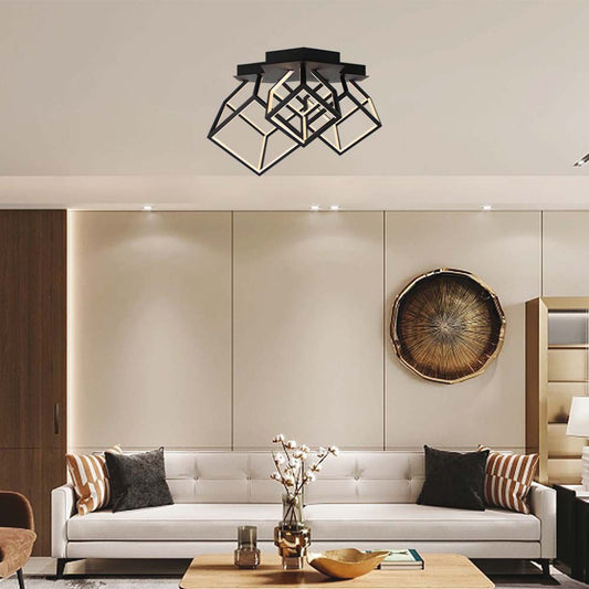 Lampadario LED Cubo Geometrico – Nero Scultoreo