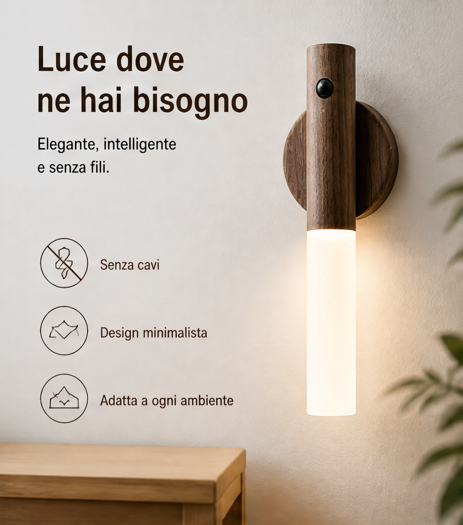 Applique con Sensore di Movimento – Legno di Noce
