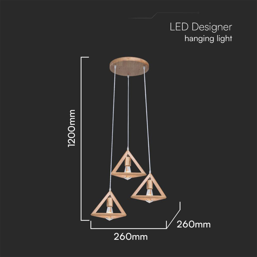 Lampada a Sospensione Triangolare – Legno, 3 Luci