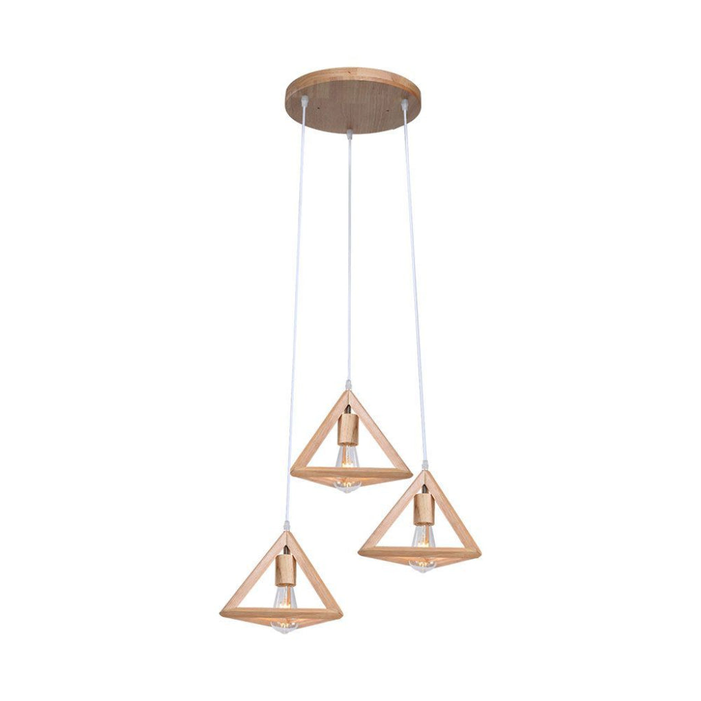 Lampada a Sospensione Triangolare – Legno, 3 Luci