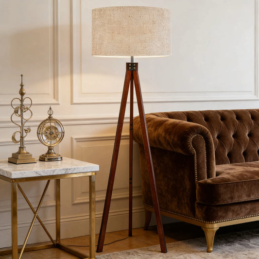 Lampada da Terra in Legno Massello – Stile Retrò Europeo