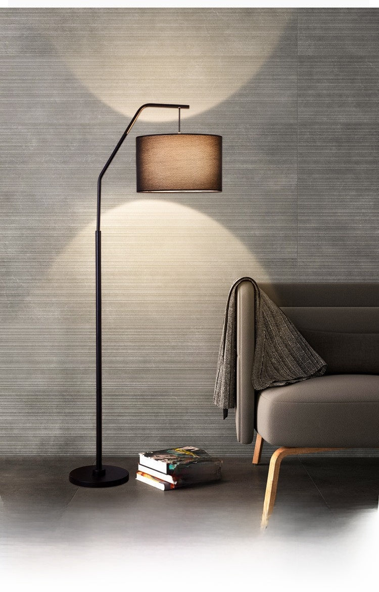 Lampada da Terra ad Arco Moderna Nera – Piantana LED con Paralume in Tessuto