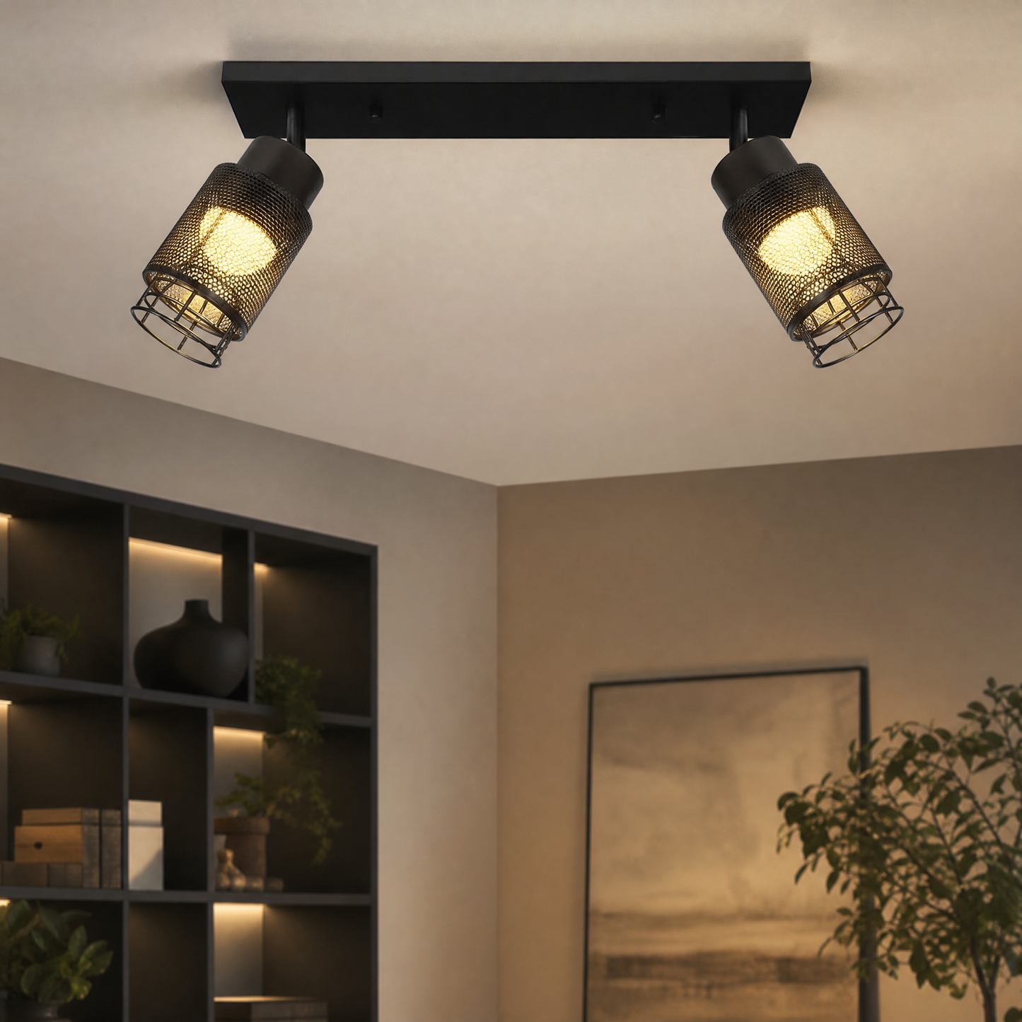 Plafoniera LED Doppio Spot – Orientabile, Nera