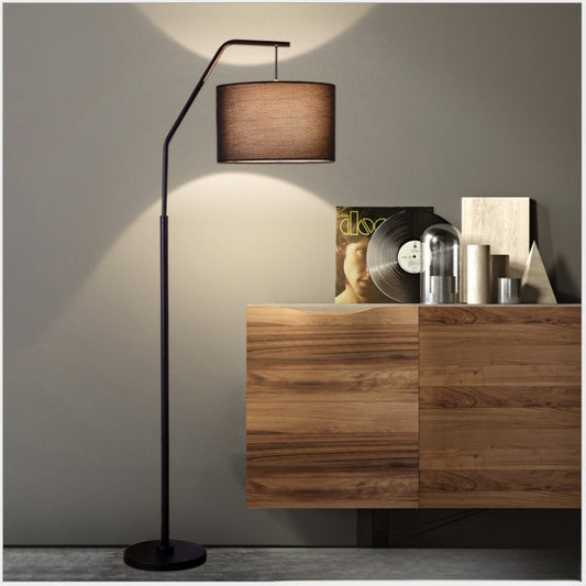 Lampada da Terra ad Arco Moderna Nera – Piantana LED con Paralume in Tessuto