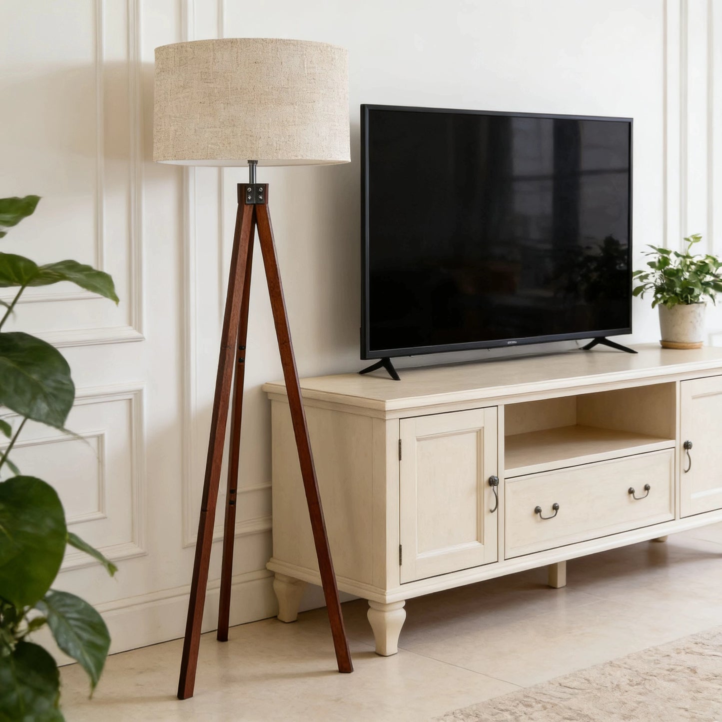 Lampada da Terra in Legno Massello – Stile Retrò Europeo