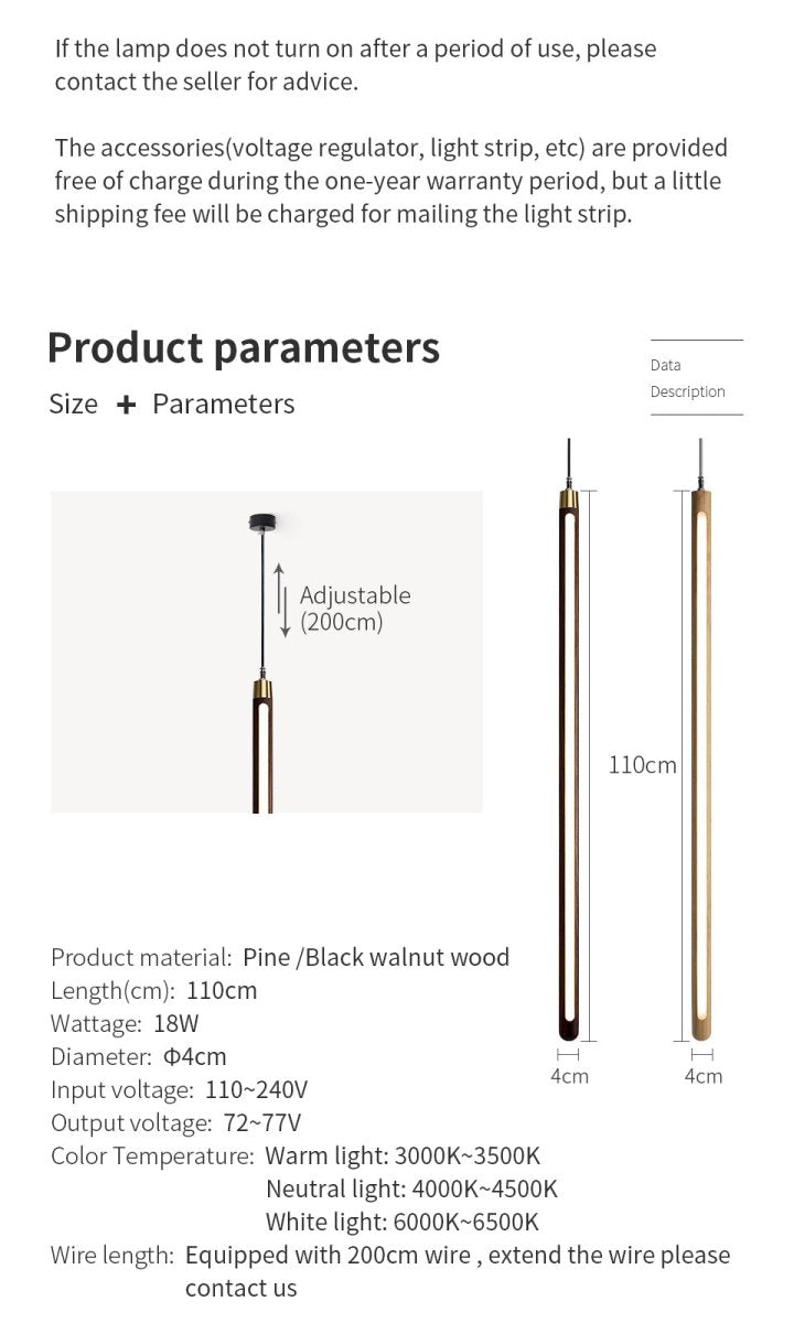Lampada a sospensione LED Verticale – Legno Massello